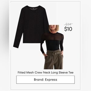 Fitted Mesh Crew Neck Long Sleeve Tee